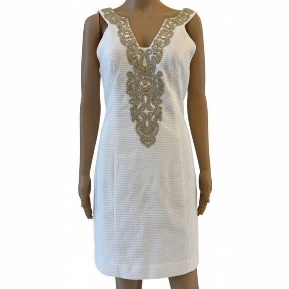 Lilly Pulitzer White Gold Soutache Shift Dress - Size 6 - Picture 1 of 6